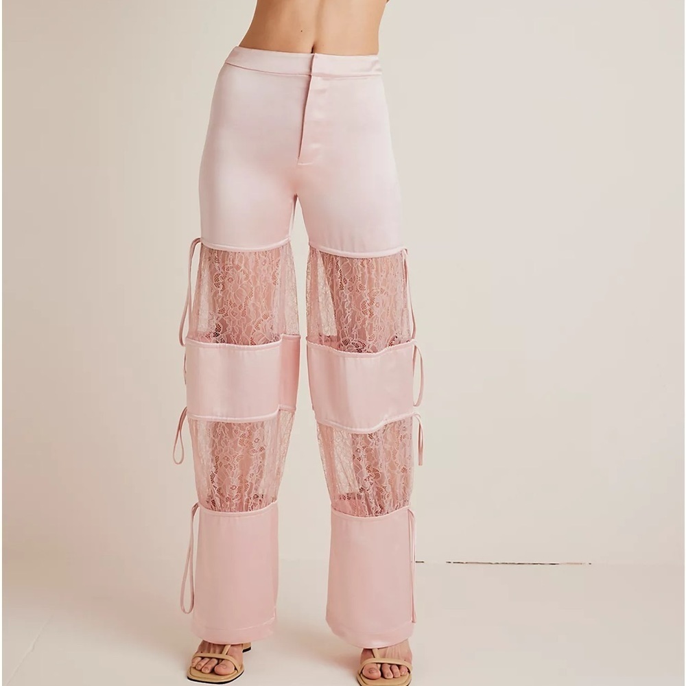 NWT Kim Shui Pink Lace Insert Pants